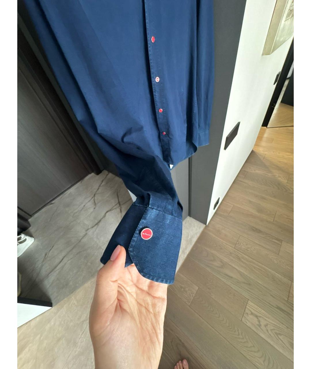 KITON Темно-синяя хлопковая кэжуал рубашка, фото 4