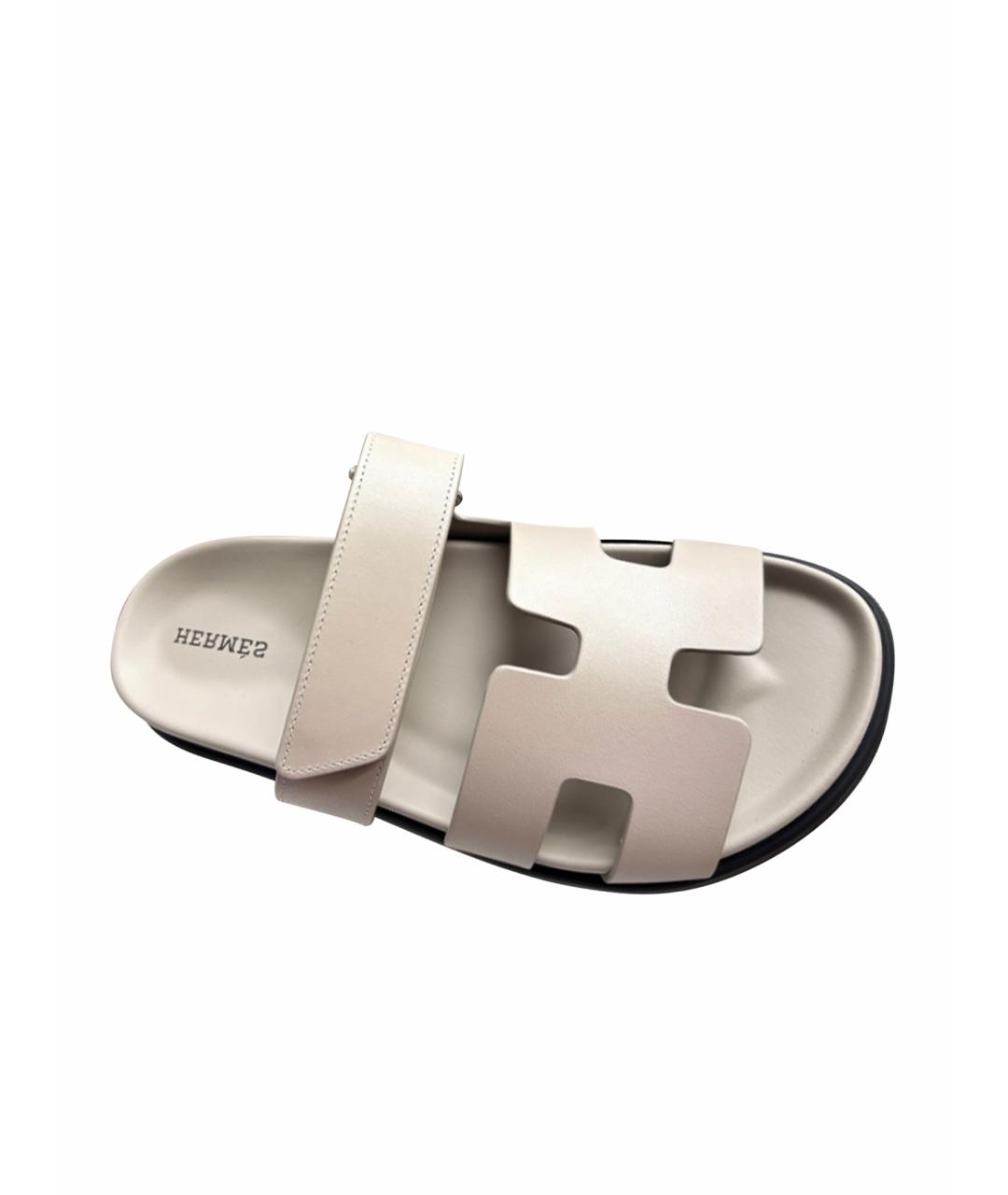 HERMES Серые кожаные сандалии, фото 1