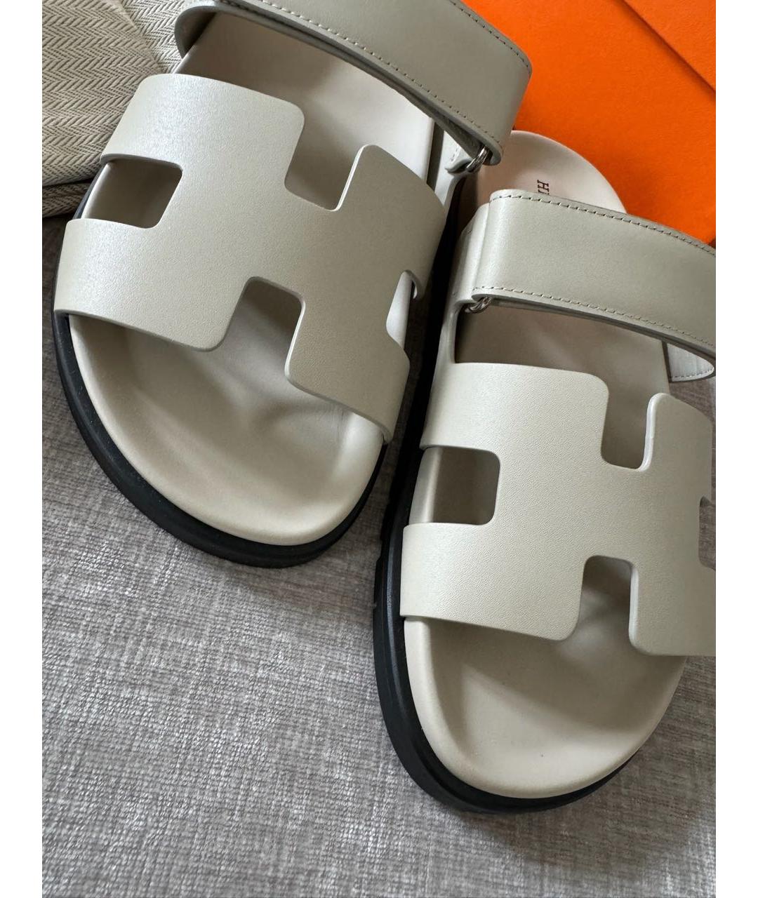 HERMES Серые кожаные сандалии, фото 5