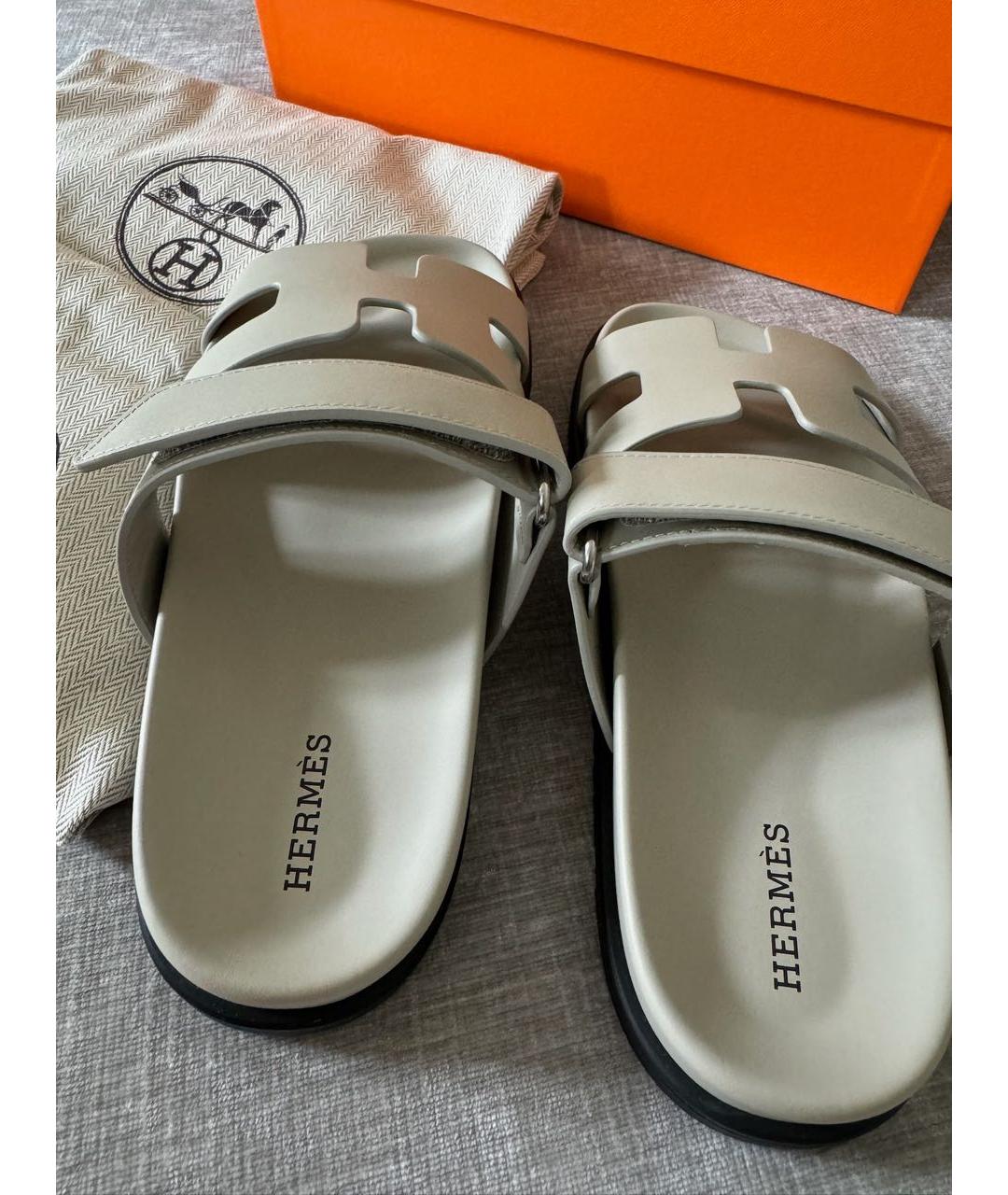 HERMES Серые кожаные сандалии, фото 4