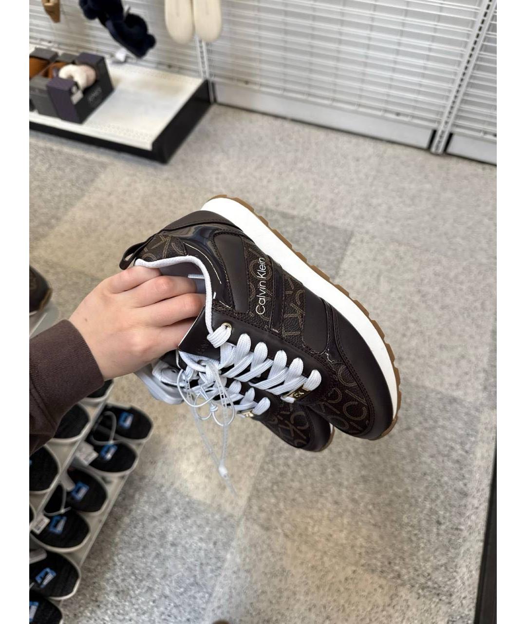 CALVIN KLEIN Коричневые кроссовки из искусственной кожи, фото 4
