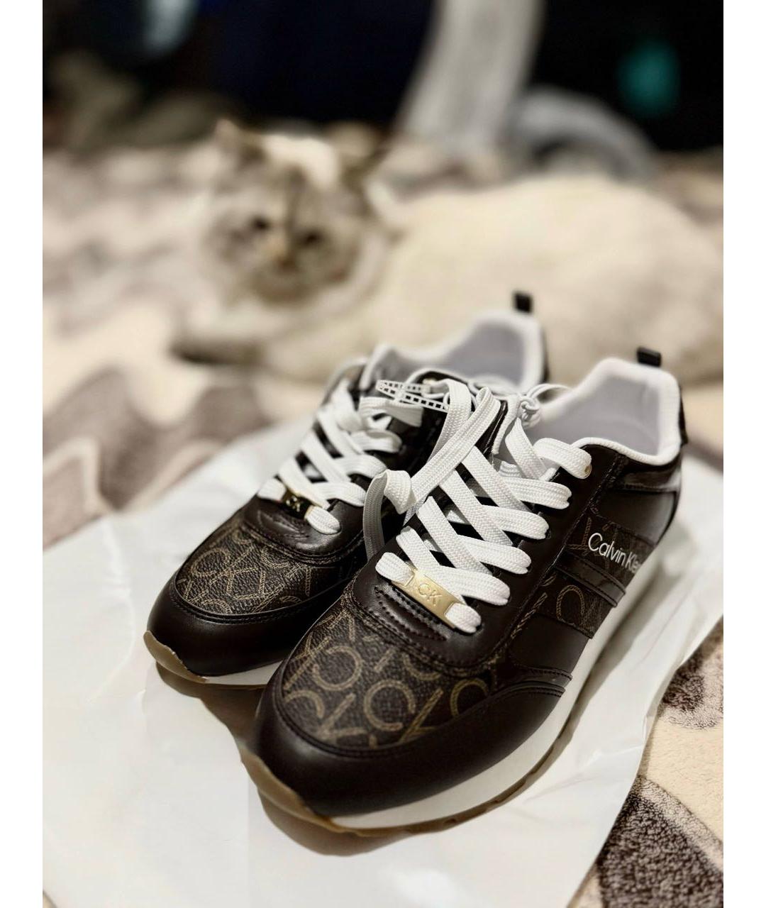 CALVIN KLEIN Коричневые кроссовки из искусственной кожи, фото 3