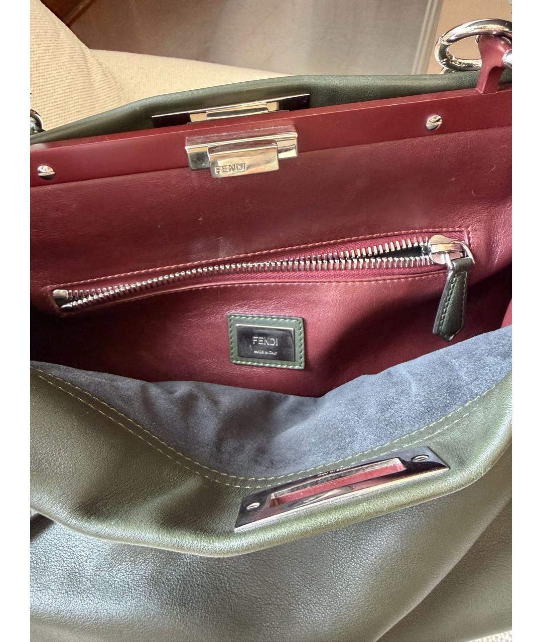 FENDI Зеленая кожаная сумка с короткими ручками, фото 5