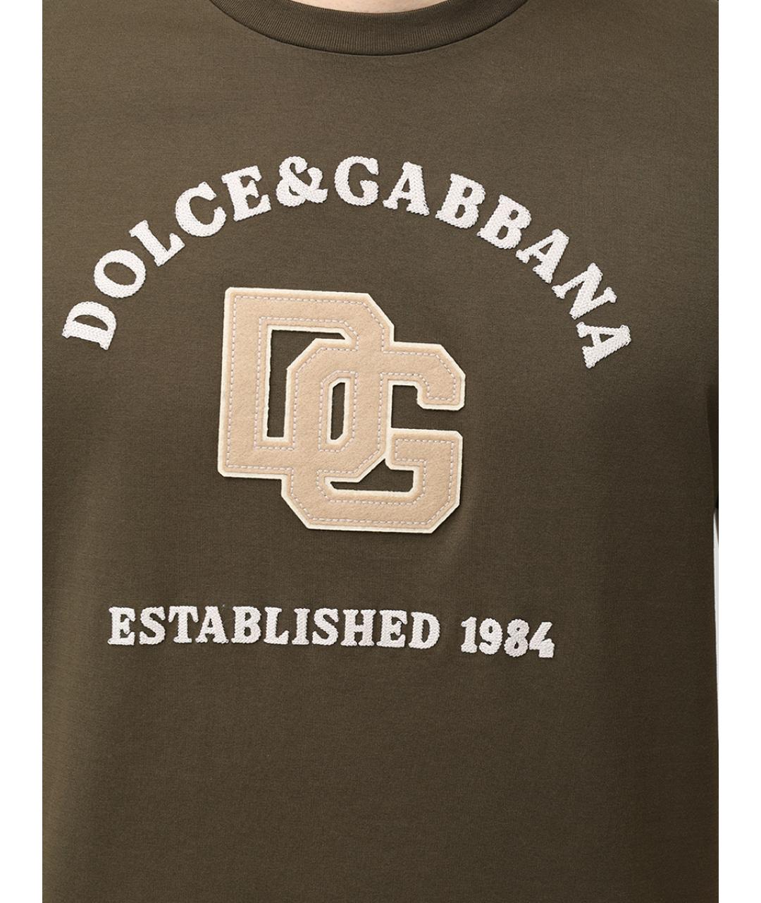 DOLCE&GABBANA Хаки хлопковая футболка, фото 5