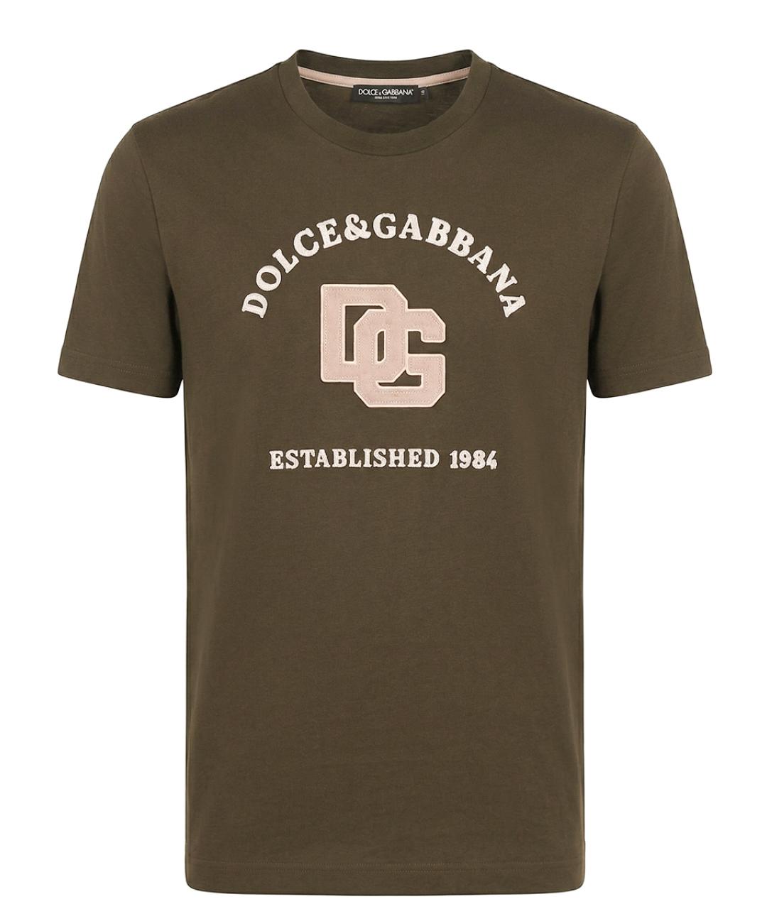 DOLCE&GABBANA Хаки хлопковая футболка, фото 1