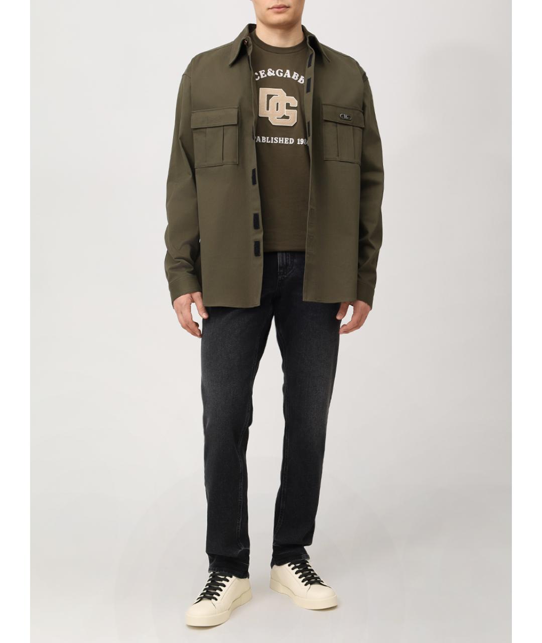 DOLCE&GABBANA Хаки хлопковая футболка, фото 2