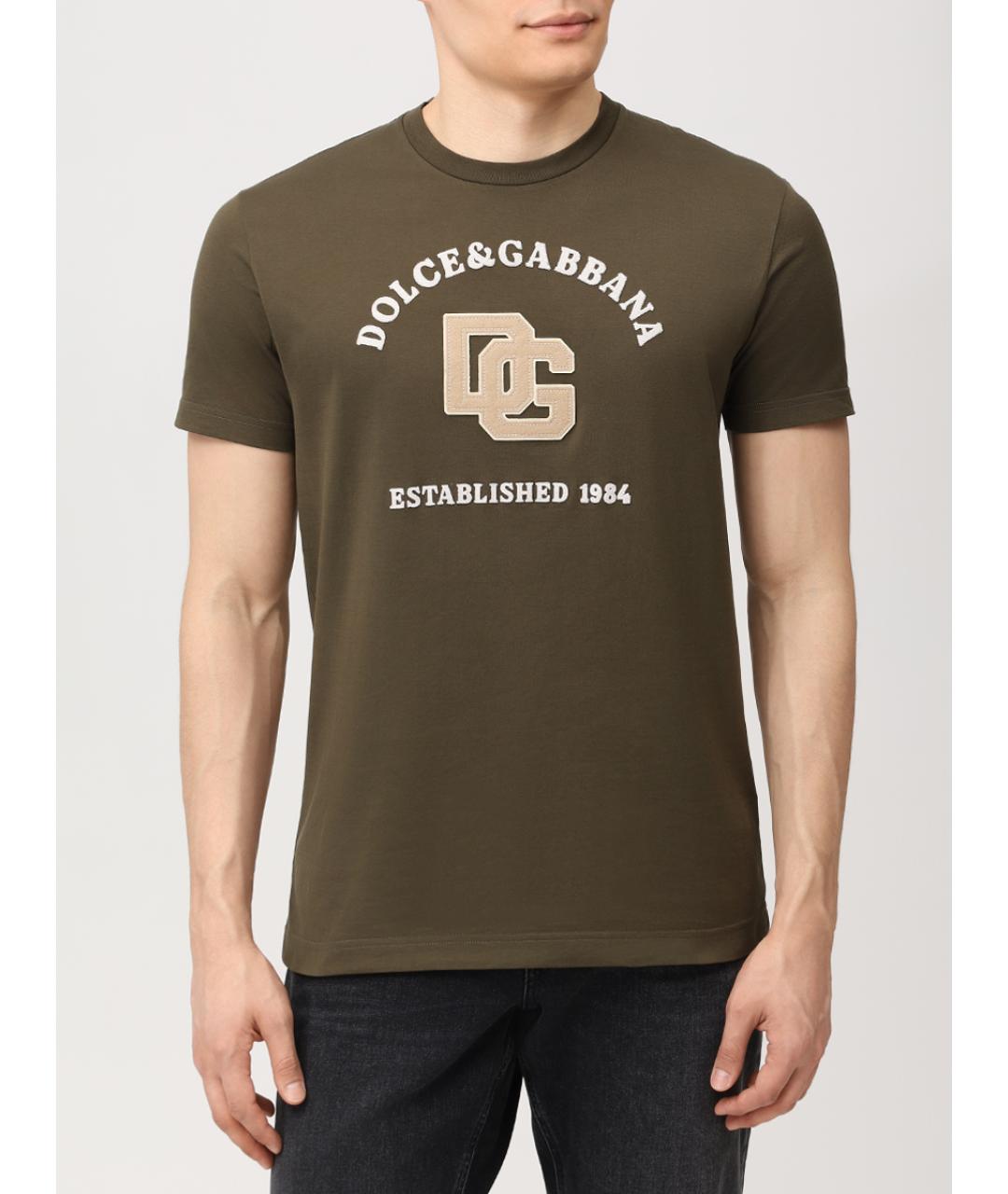 DOLCE&GABBANA Хаки хлопковая футболка, фото 4