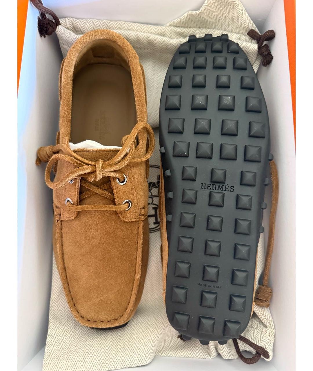 HERMES Коричневые замшевые мокасины, фото 3