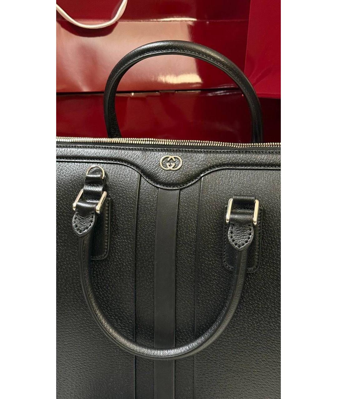 GUCCI Черный кожаный портфель, фото 2