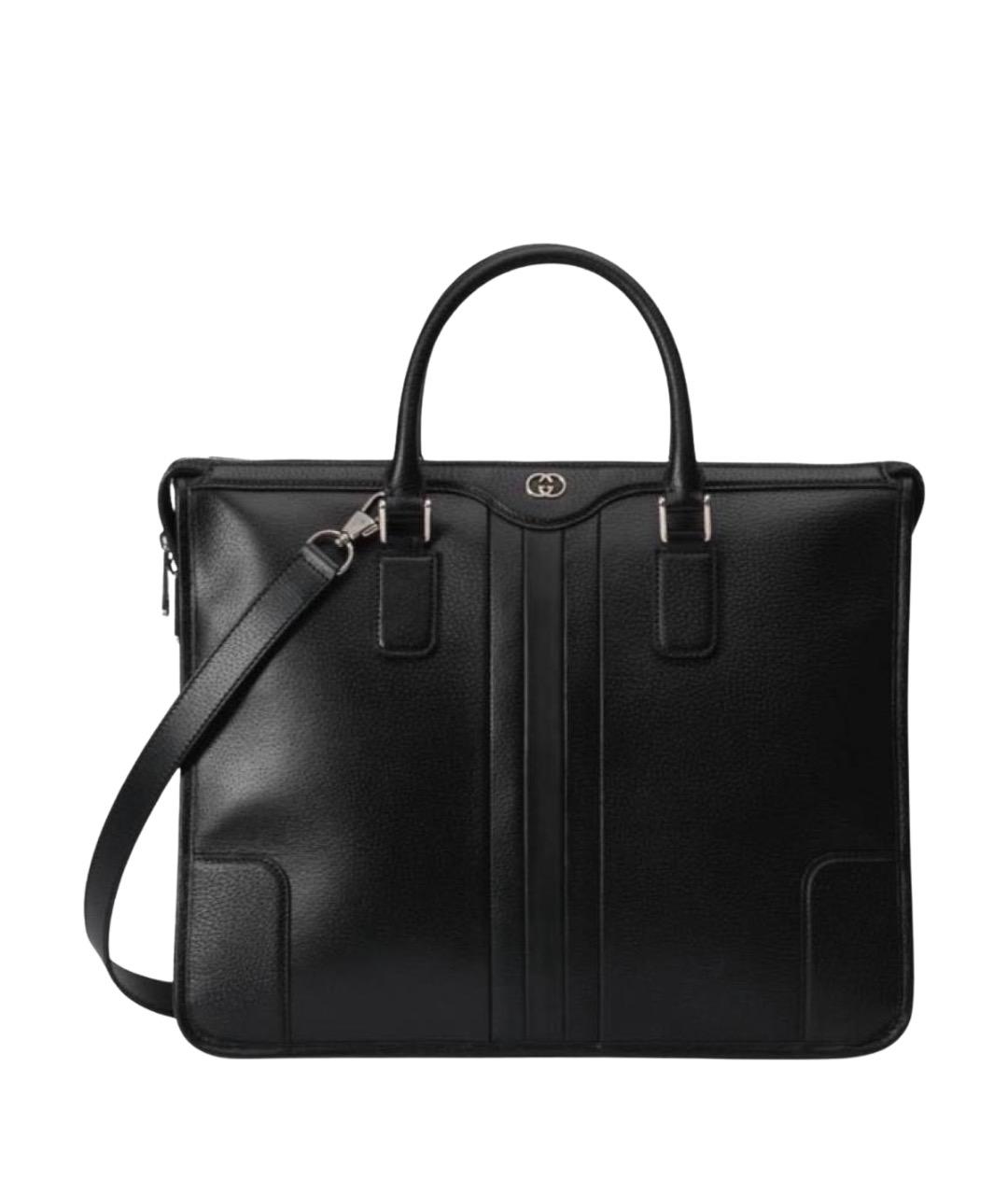 GUCCI Черный кожаный портфель, фото 1
