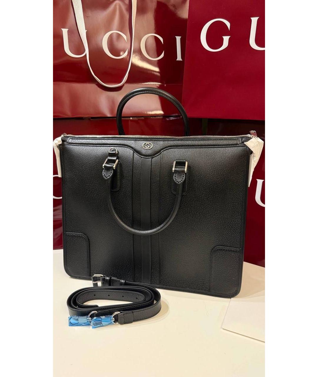 GUCCI Черный кожаный портфель, фото 3