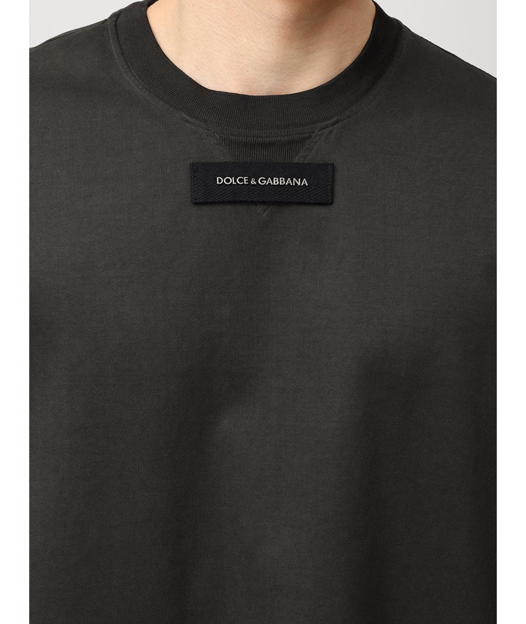 DOLCE&GABBANA Серая хлопковая футболка, фото 5