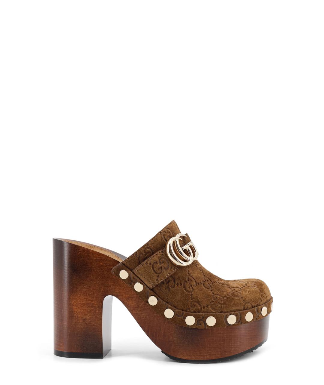 GUCCI Коричневые замшевые сабо, фото 1
