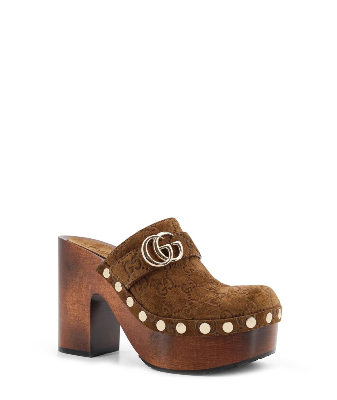 GUCCI Коричневые замшевые сабо, фото 2