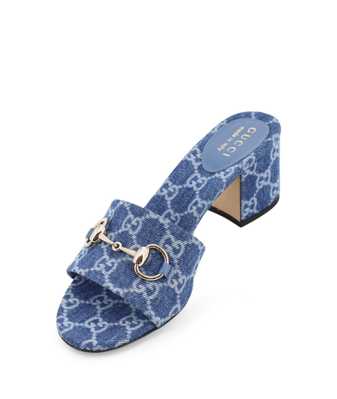 GUCCI Синие текстильные мюли, фото 4