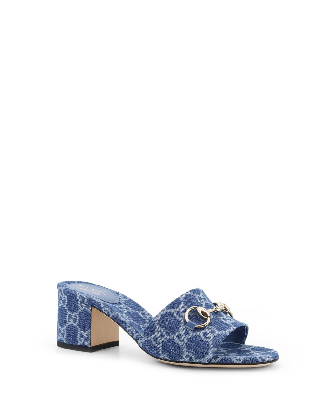 GUCCI Синие текстильные мюли, фото 2