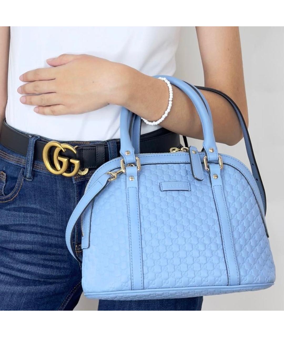 GUCCI Голубая кожаная сумка с короткими ручками, фото 2