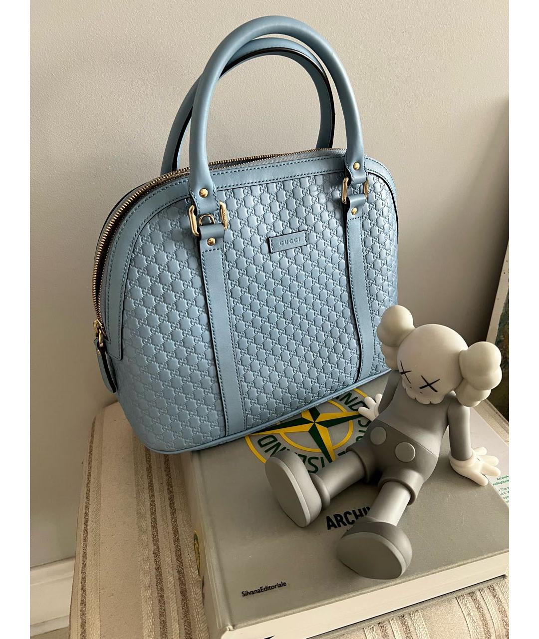 GUCCI Голубая кожаная сумка с короткими ручками, фото 3
