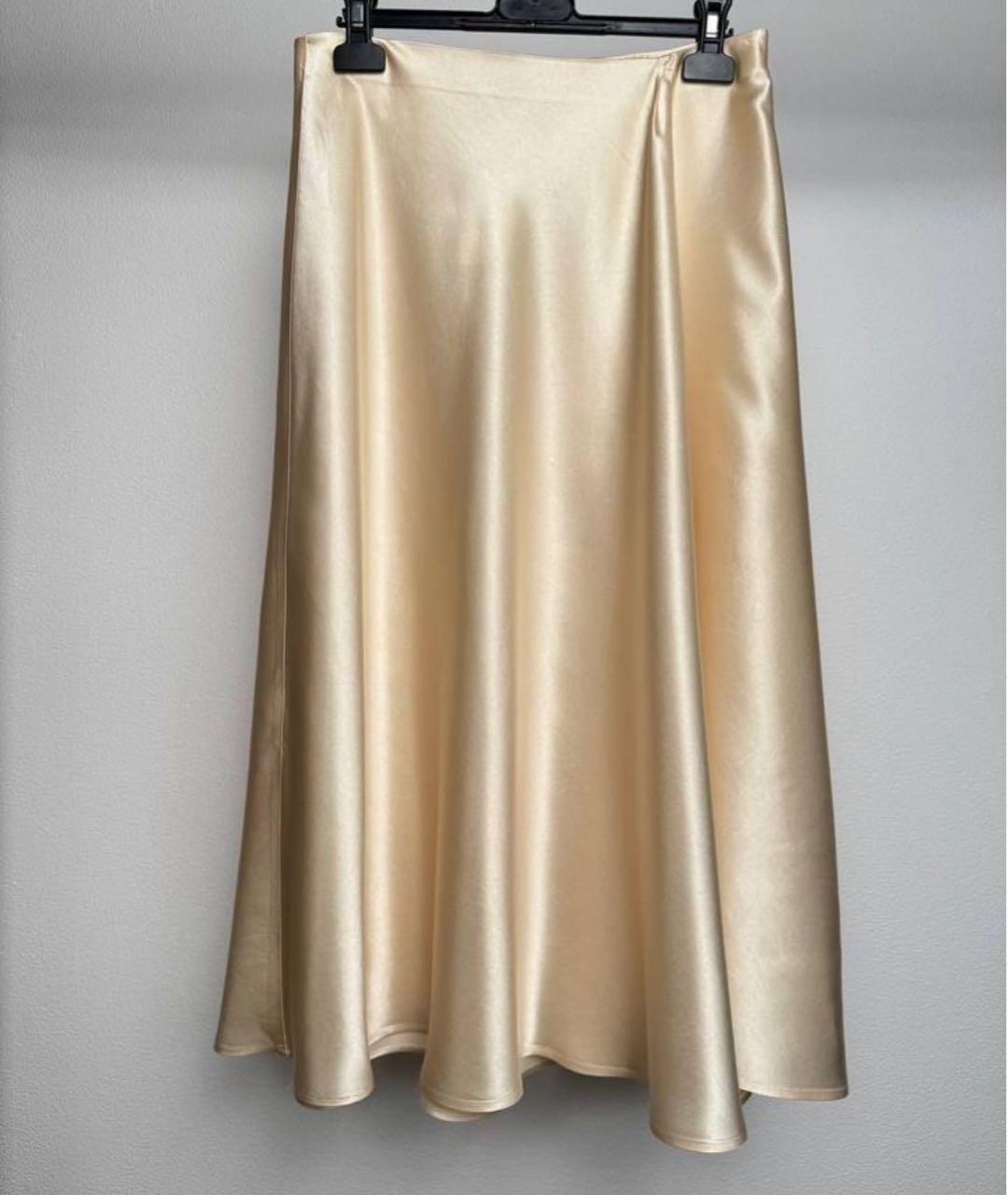 MAX MARA Бежевая атласная юбка миди, фото 7