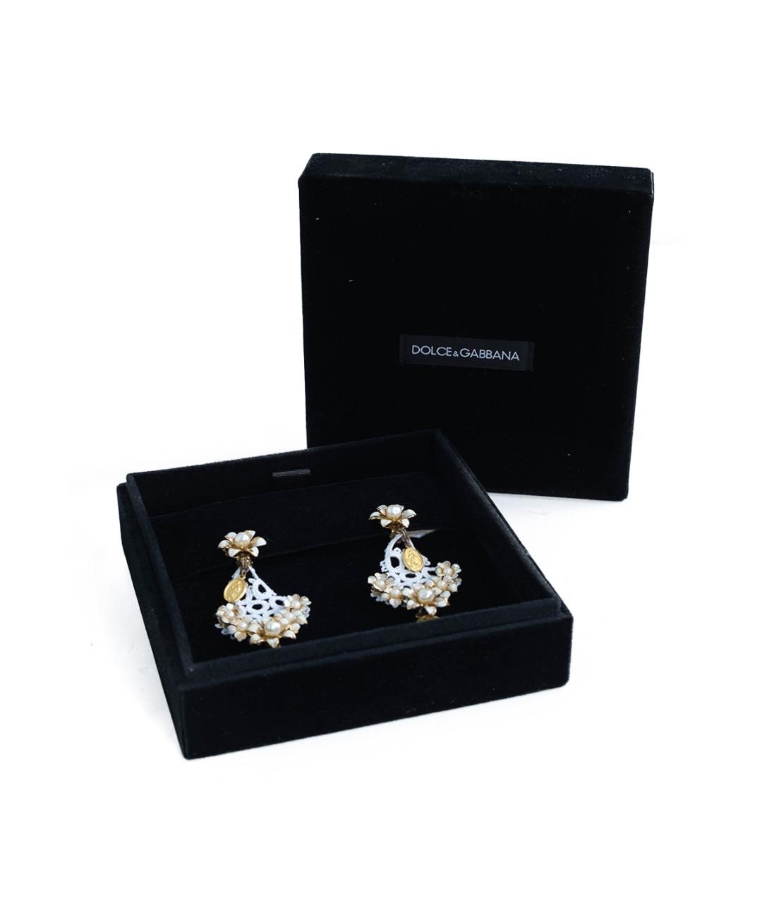 DOLCE&GABBANA Белые металлические серьги, фото 5