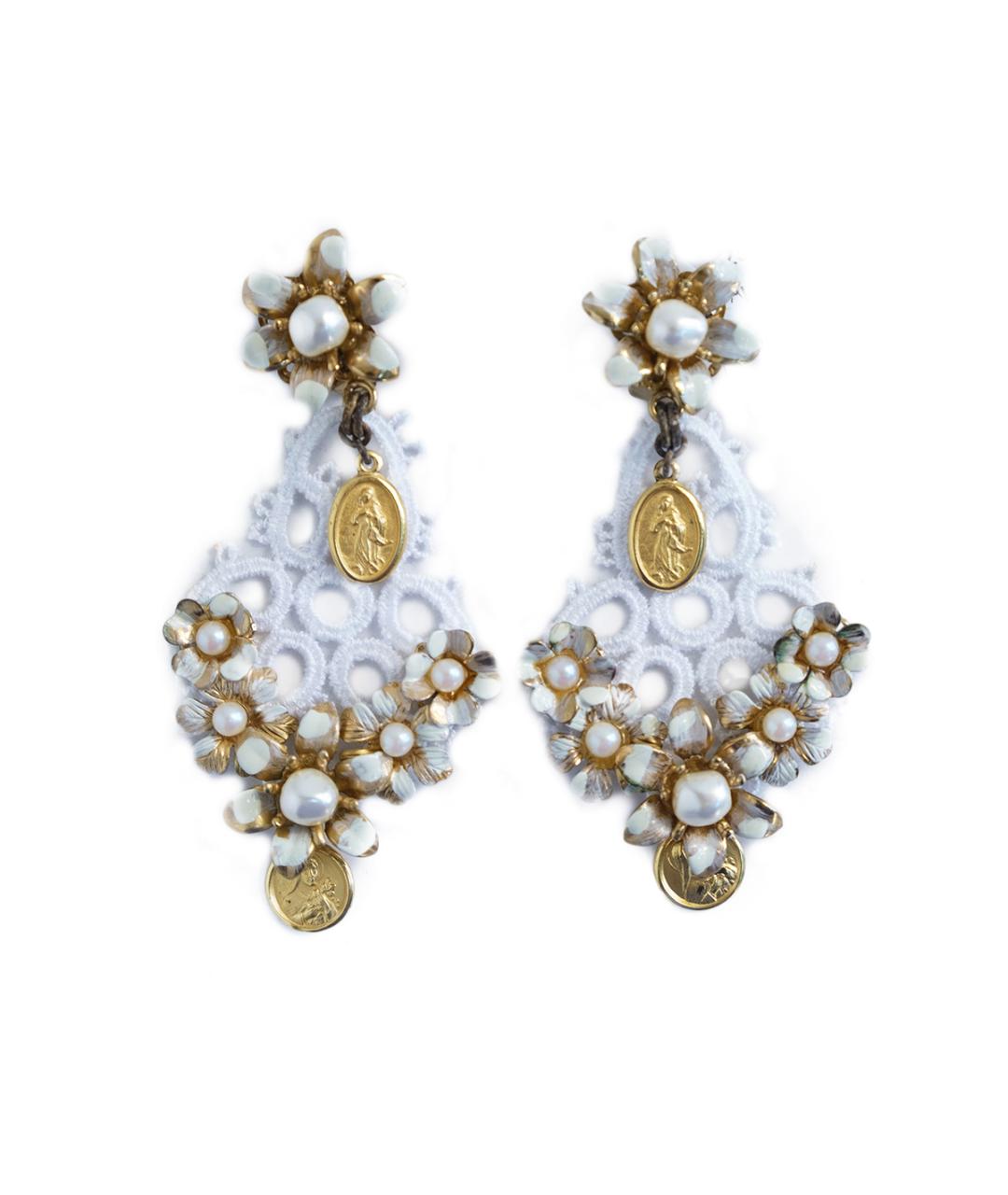 DOLCE&GABBANA Белые металлические серьги, фото 1