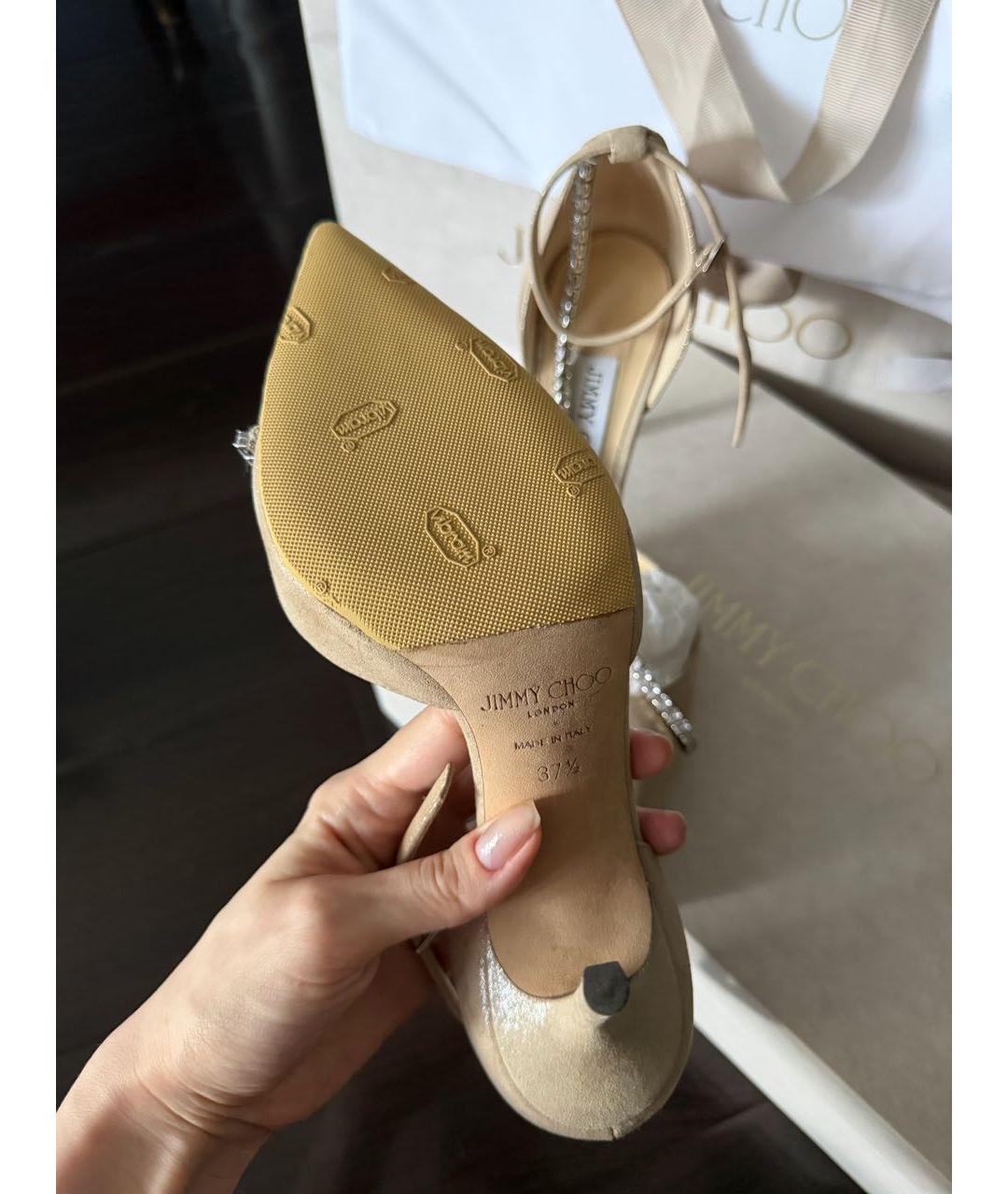 JIMMY CHOO Бежевые замшевые туфли, фото 8