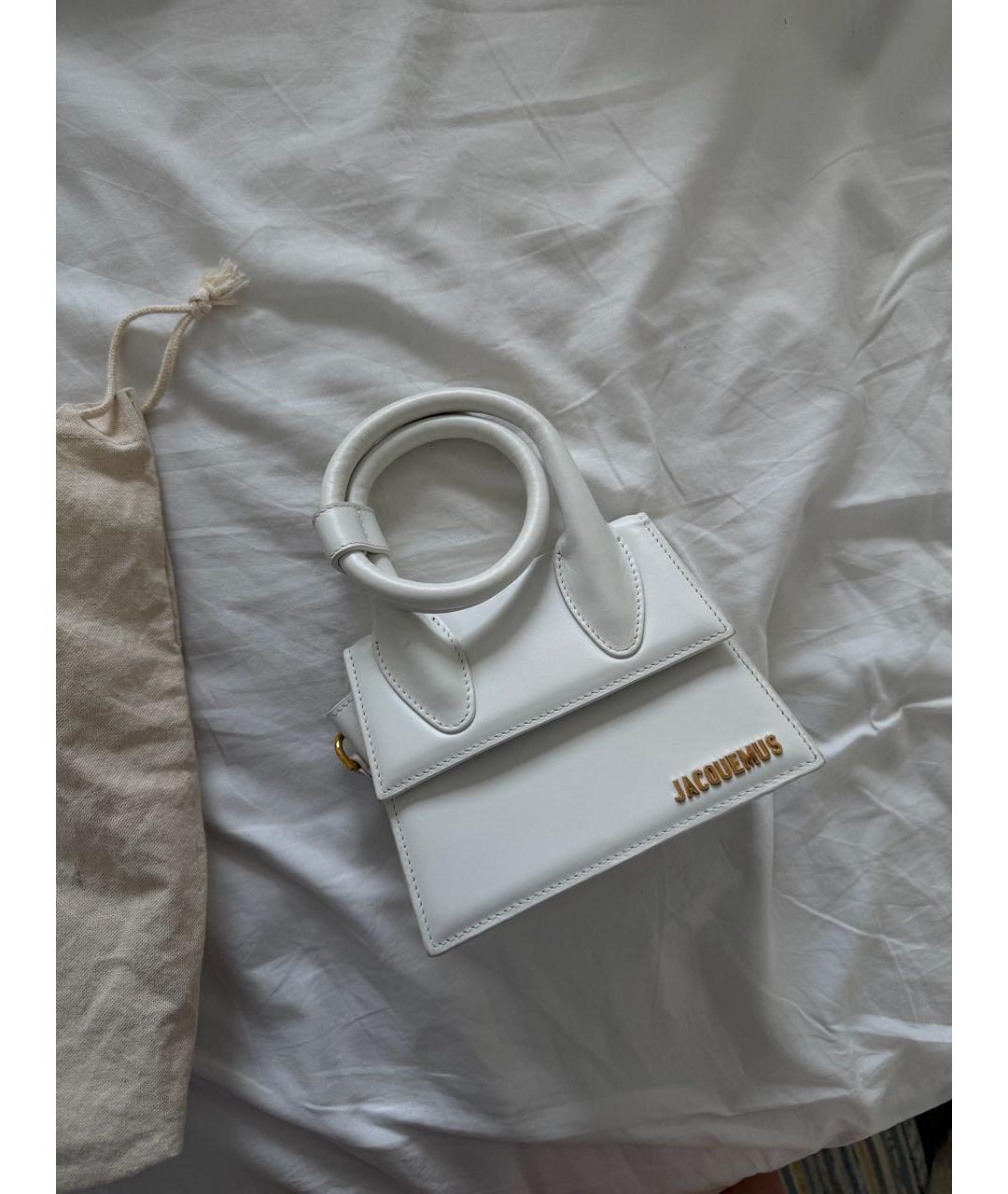 JACQUEMUS Белая кожаная сумка с короткими ручками, фото 7