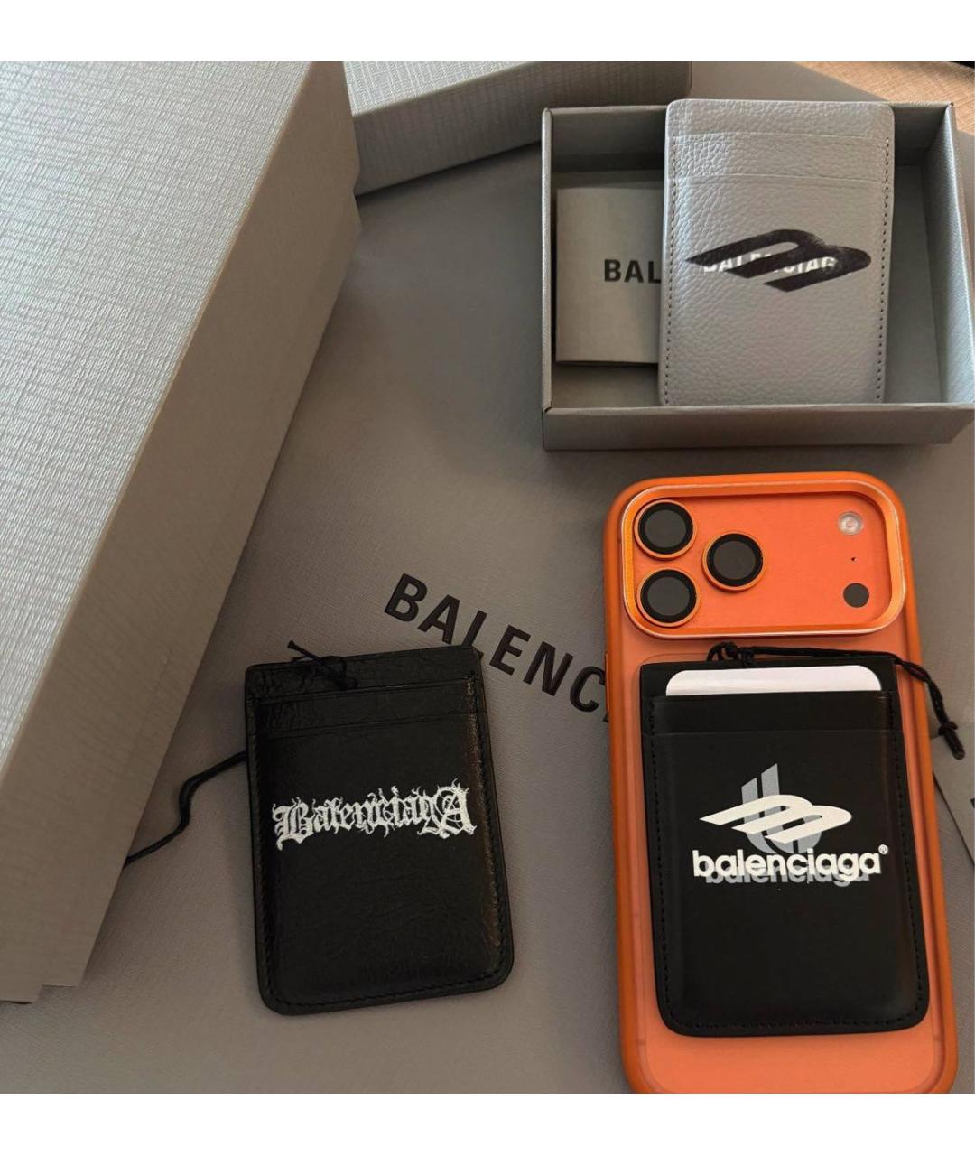 BALENCIAGA Серый кожаный кардхолдер, фото 4