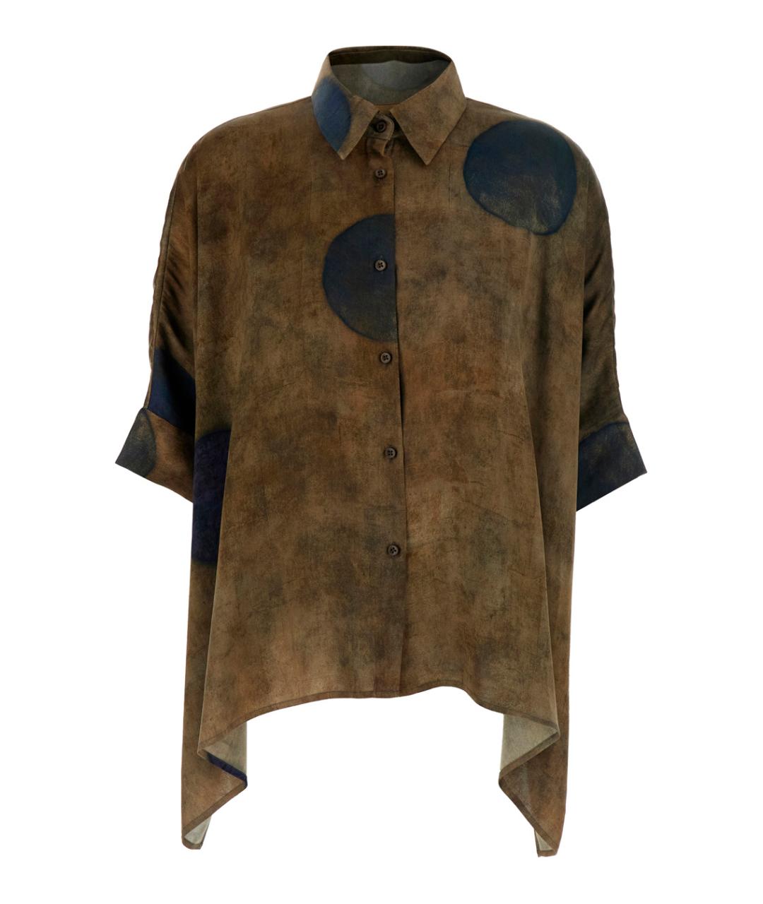 UMA WANG Коричневая шелковая рубашка, фото 1