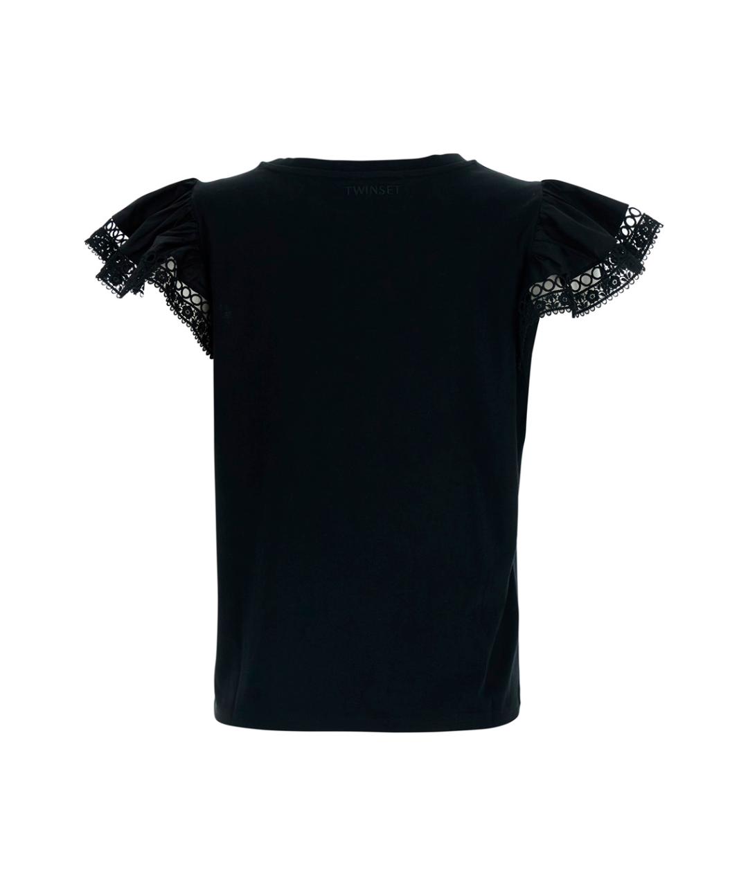 TWIN-SET Черная хлопковая футболка, фото 2