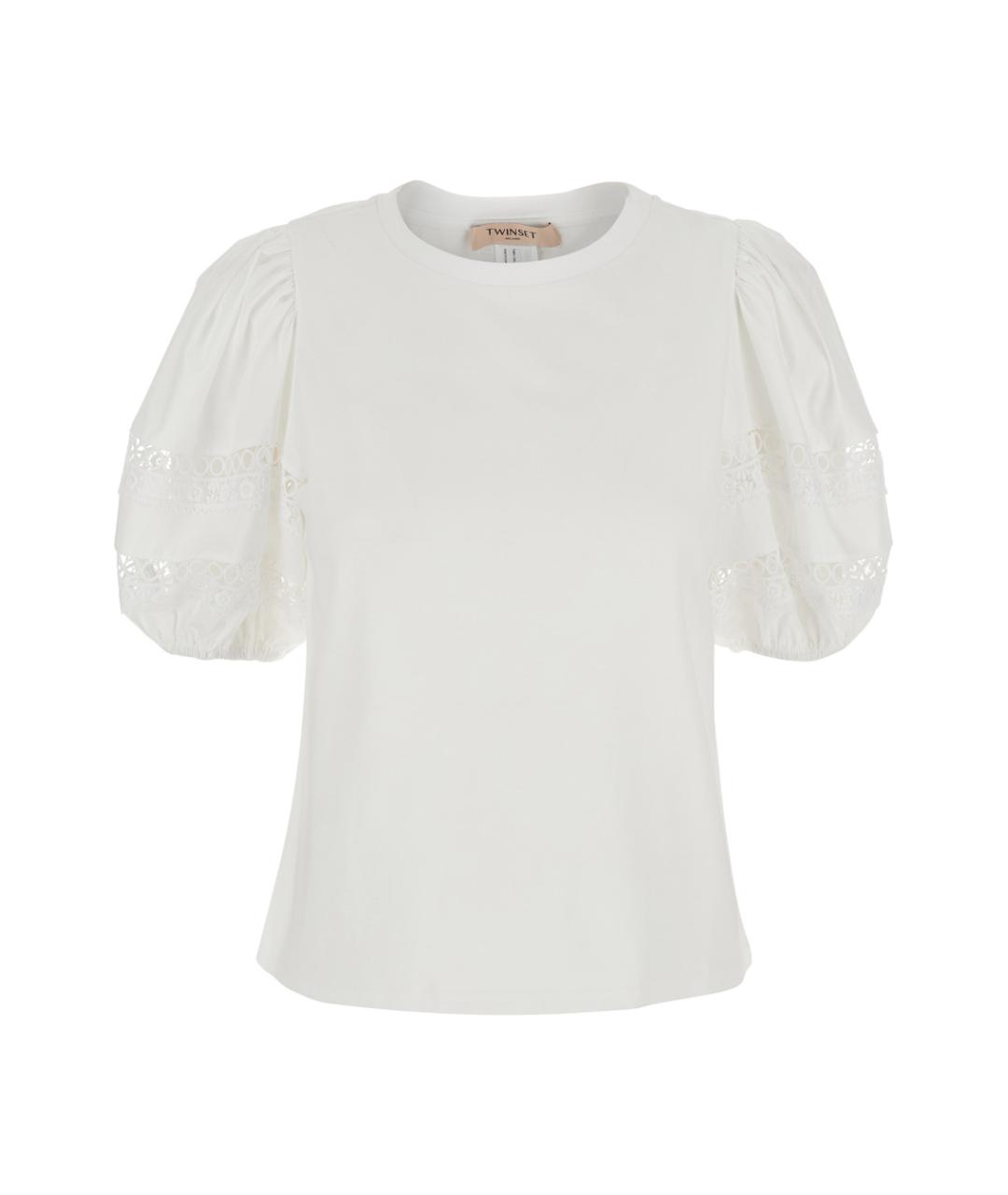TWIN-SET Белая хлопковая футболка, фото 1