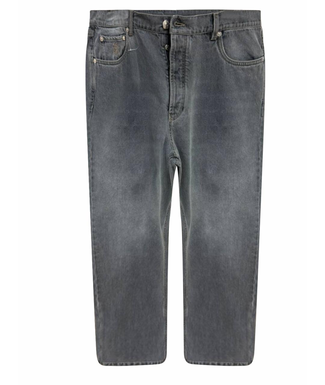 BRUNELLO CUCINELLI Серые хлопковые прямые джинсы, фото 1