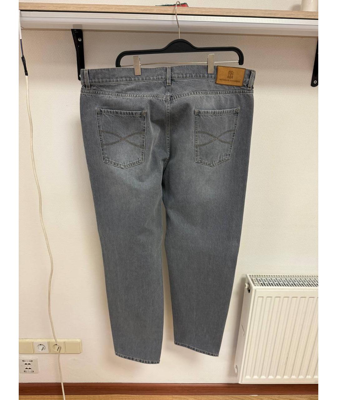 BRUNELLO CUCINELLI Серые хлопковые прямые джинсы, фото 2