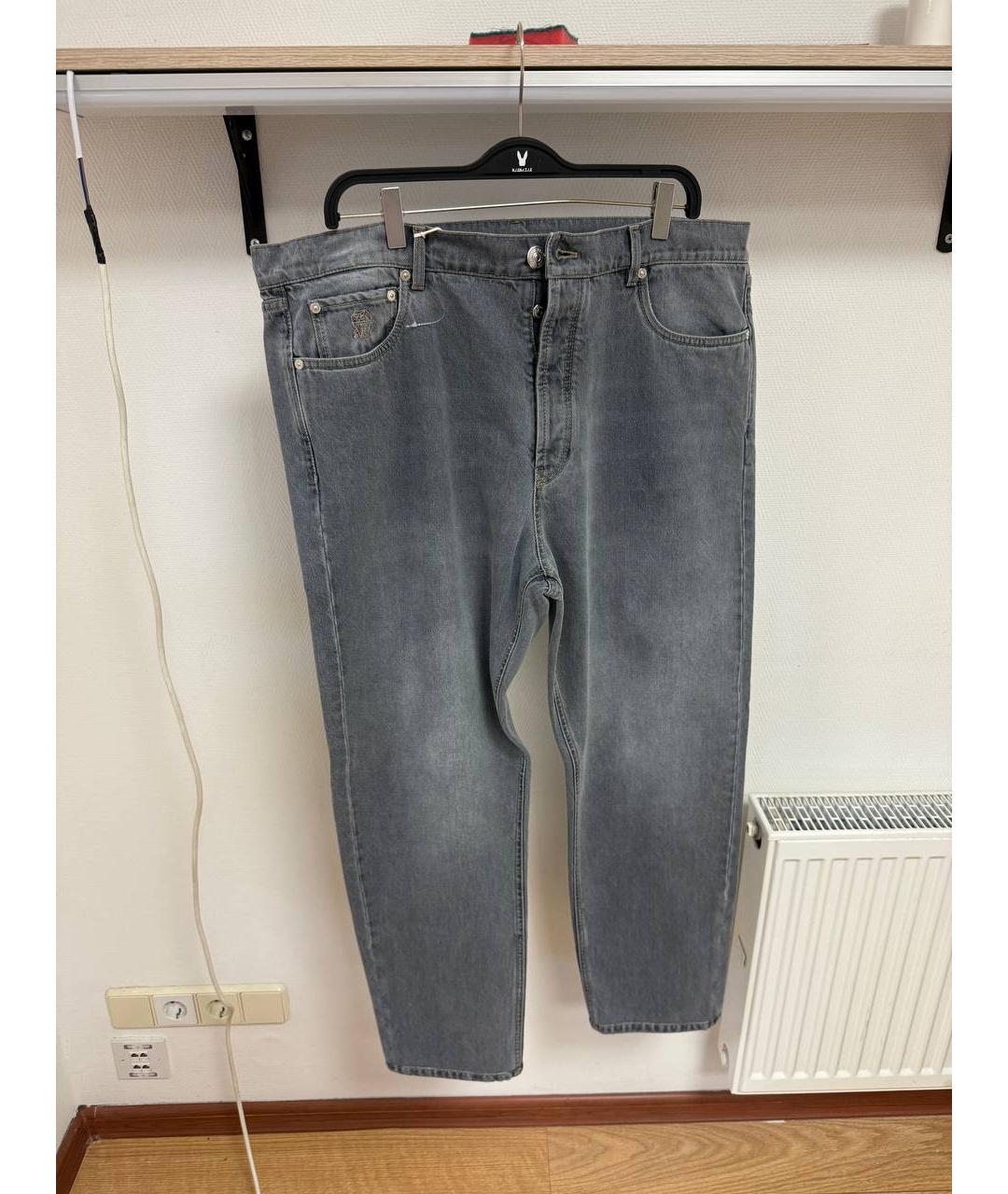 BRUNELLO CUCINELLI Серые хлопковые прямые джинсы, фото 5