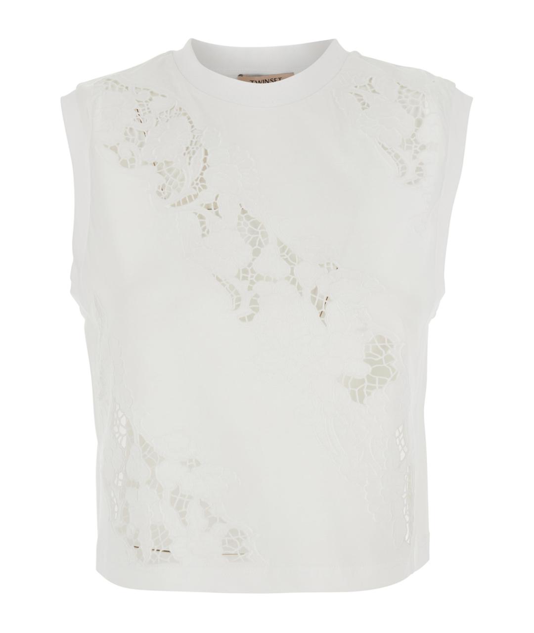 TWIN-SET Белая хлопковая футболка, фото 1