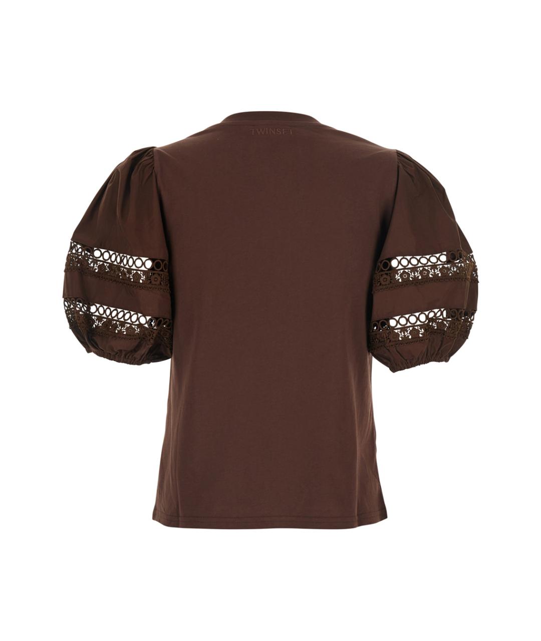 TWIN-SET Коричневая хлопковая футболка, фото 2