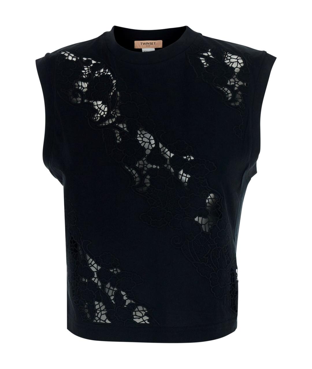 TWIN-SET Черная хлопковая футболка, фото 1