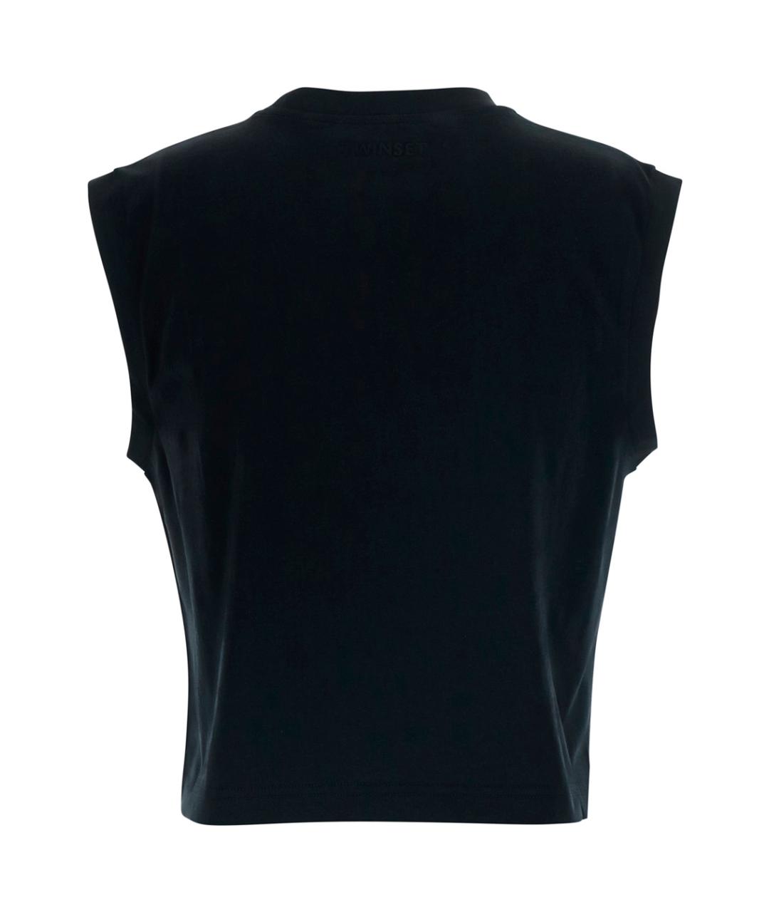 TWIN-SET Черная хлопковая футболка, фото 2