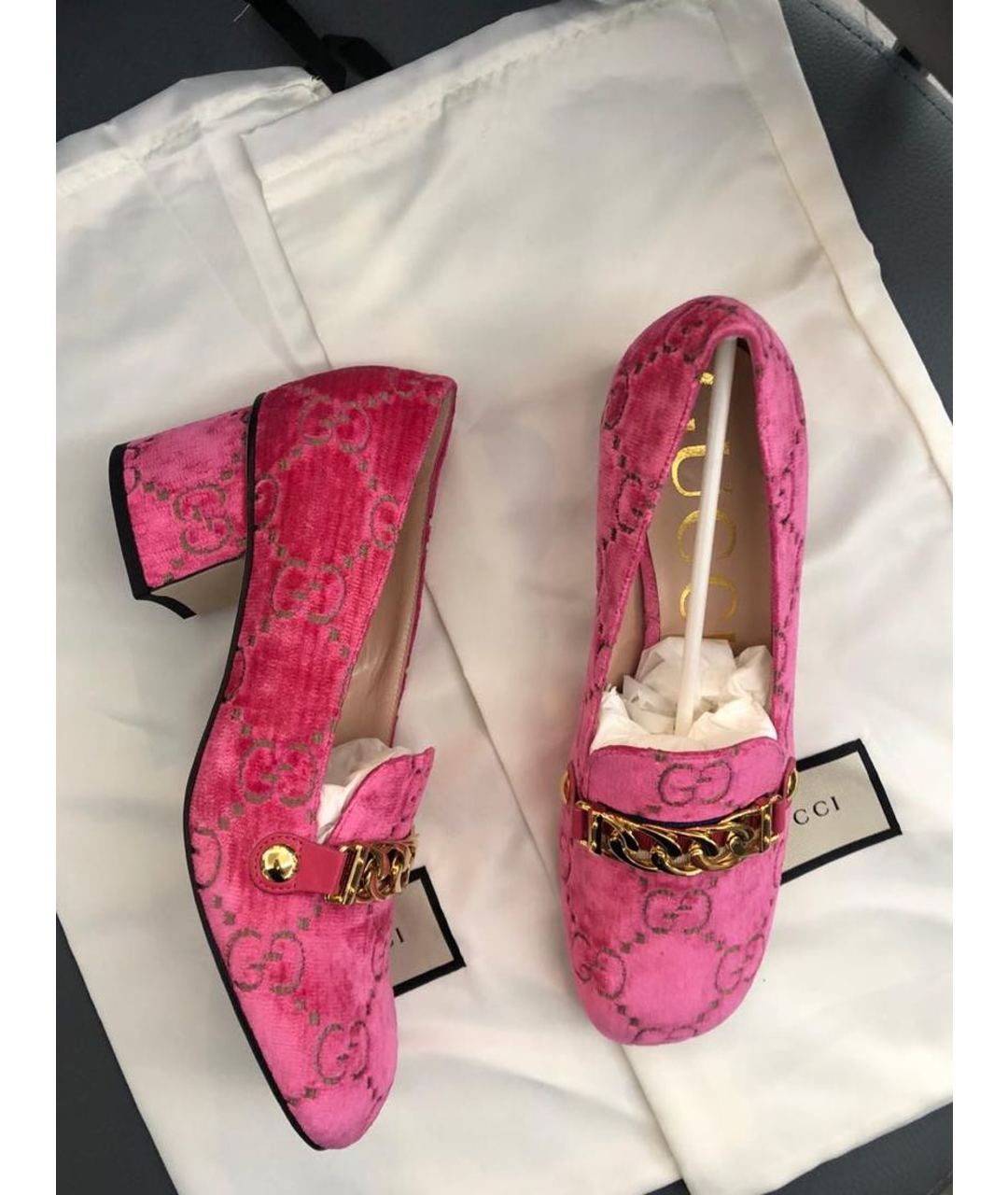 GUCCI Розовые бархатные туфли, фото 2
