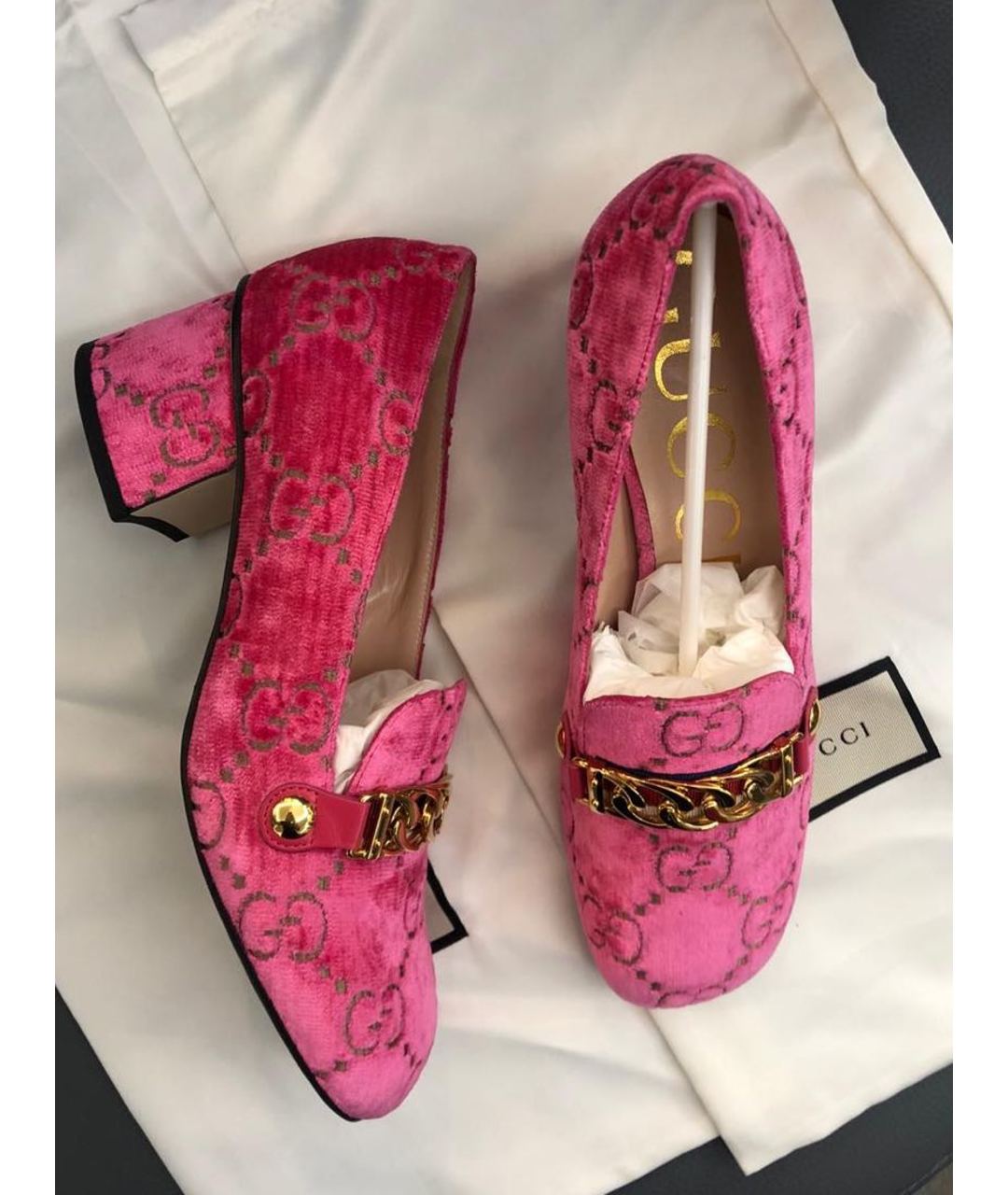 GUCCI Розовые бархатные туфли, фото 3