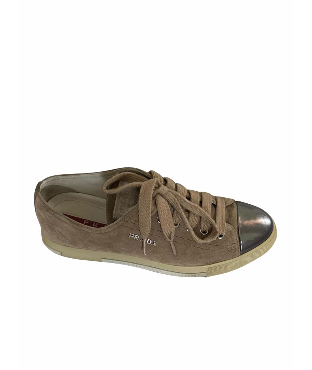 PRADA Бежевые замшевые кеды, фото 1