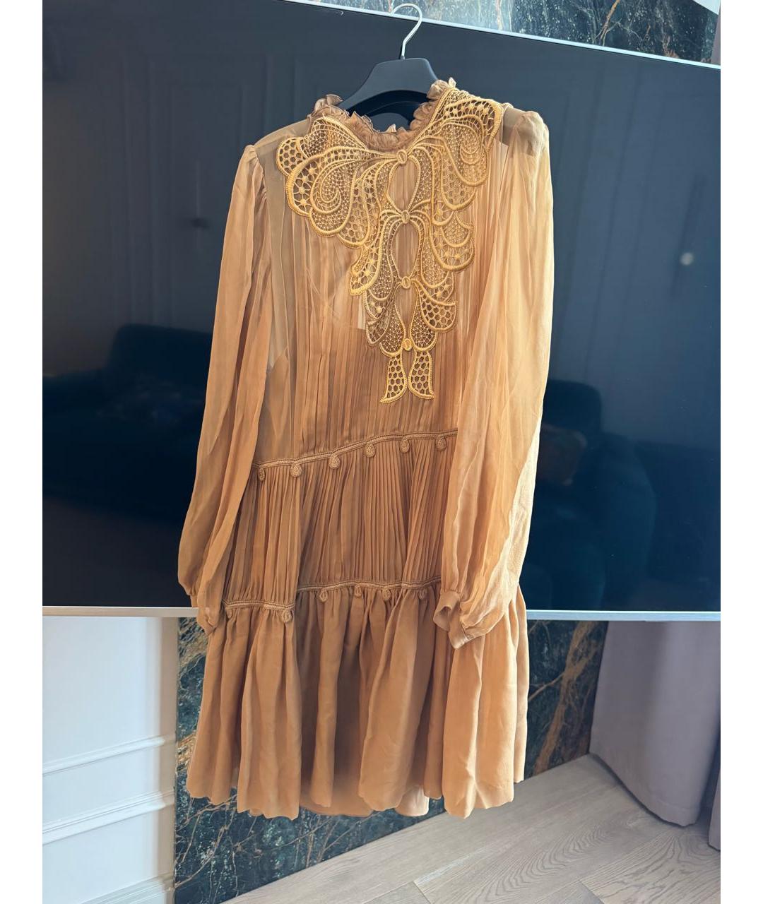 ALBERTA FERRETTI Горчичное шелковое коктейльное платье, фото 2