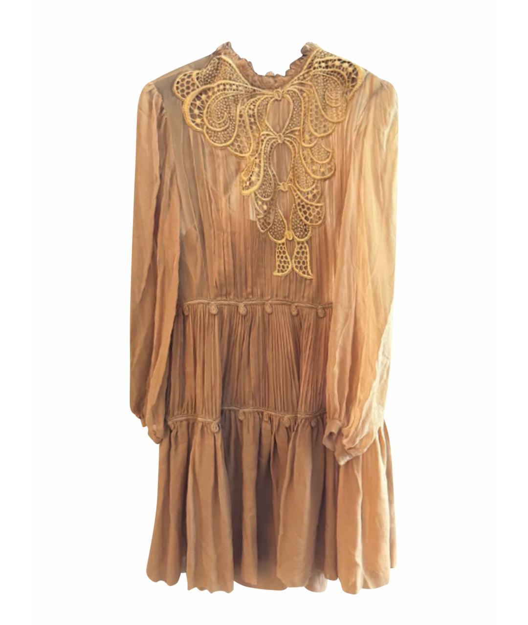 ALBERTA FERRETTI Горчичное шелковое коктейльное платье, фото 1