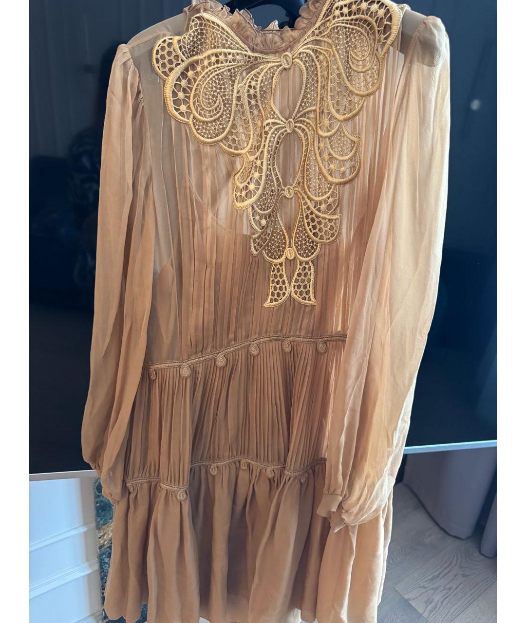 ALBERTA FERRETTI Горчичное шелковое коктейльное платье, фото 3