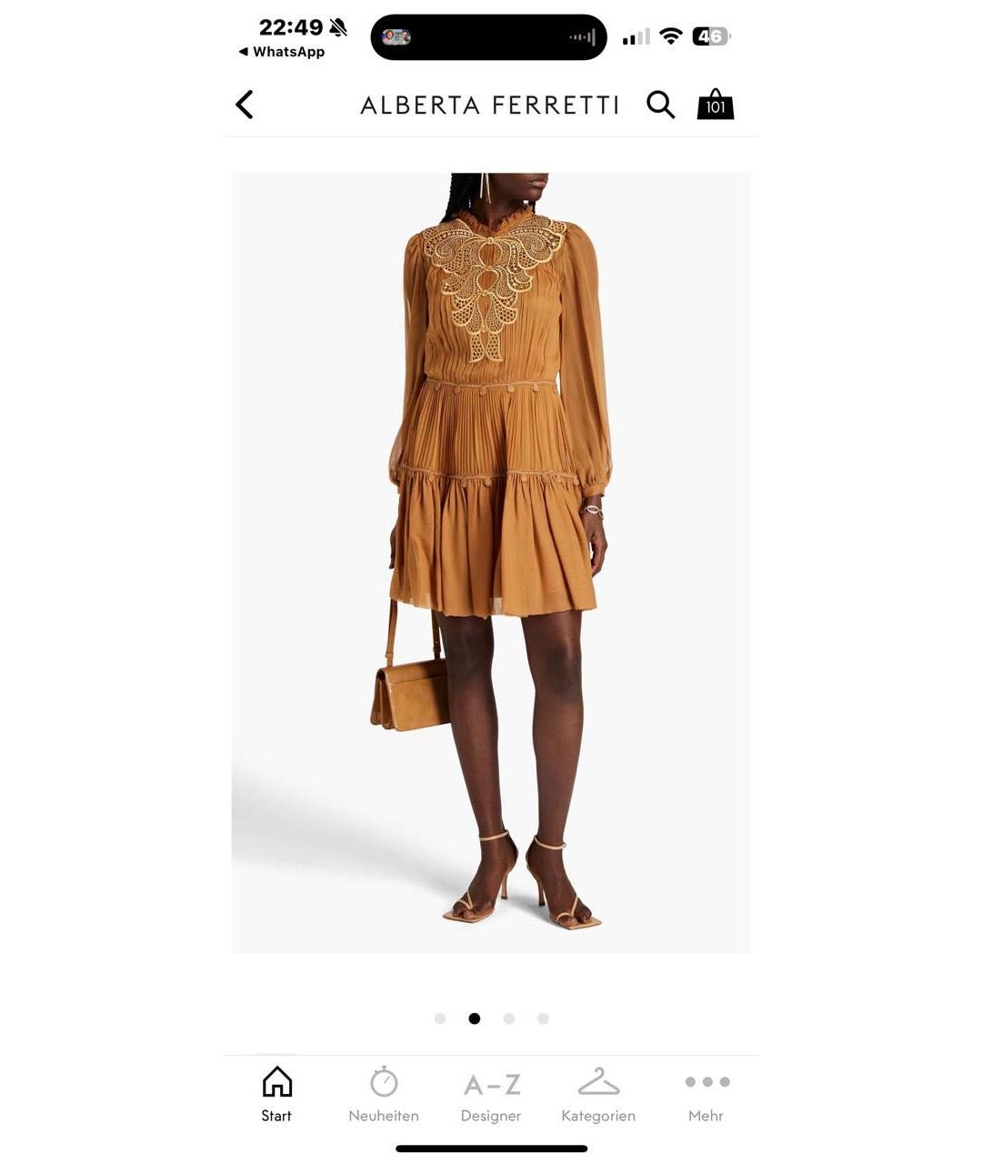 ALBERTA FERRETTI Горчичное шелковое коктейльное платье, фото 4