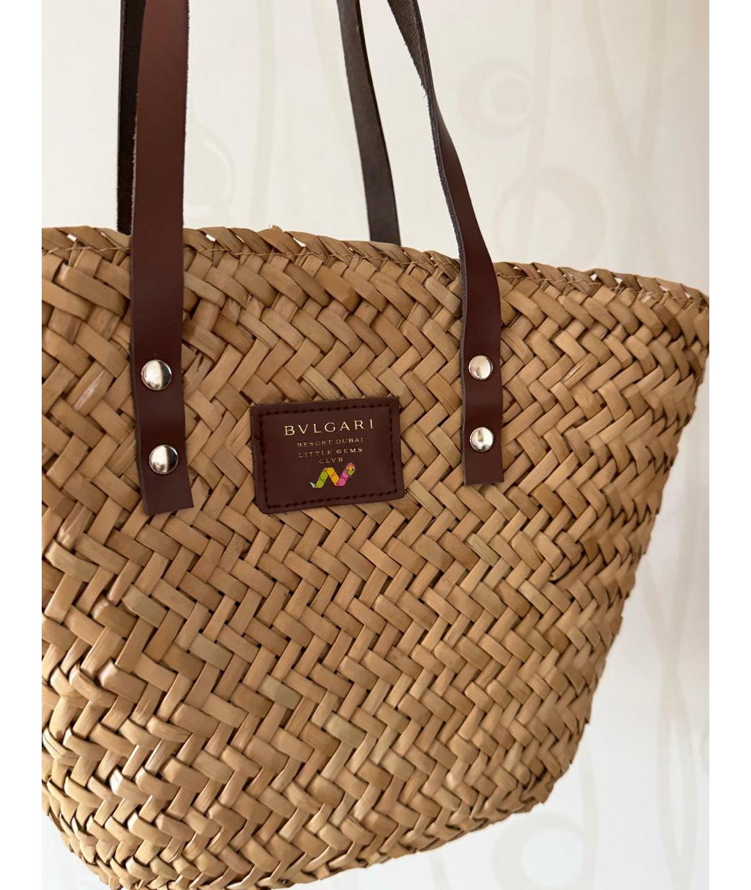 BVLGARI Бежевая пелетеная пляжная сумка, фото 4