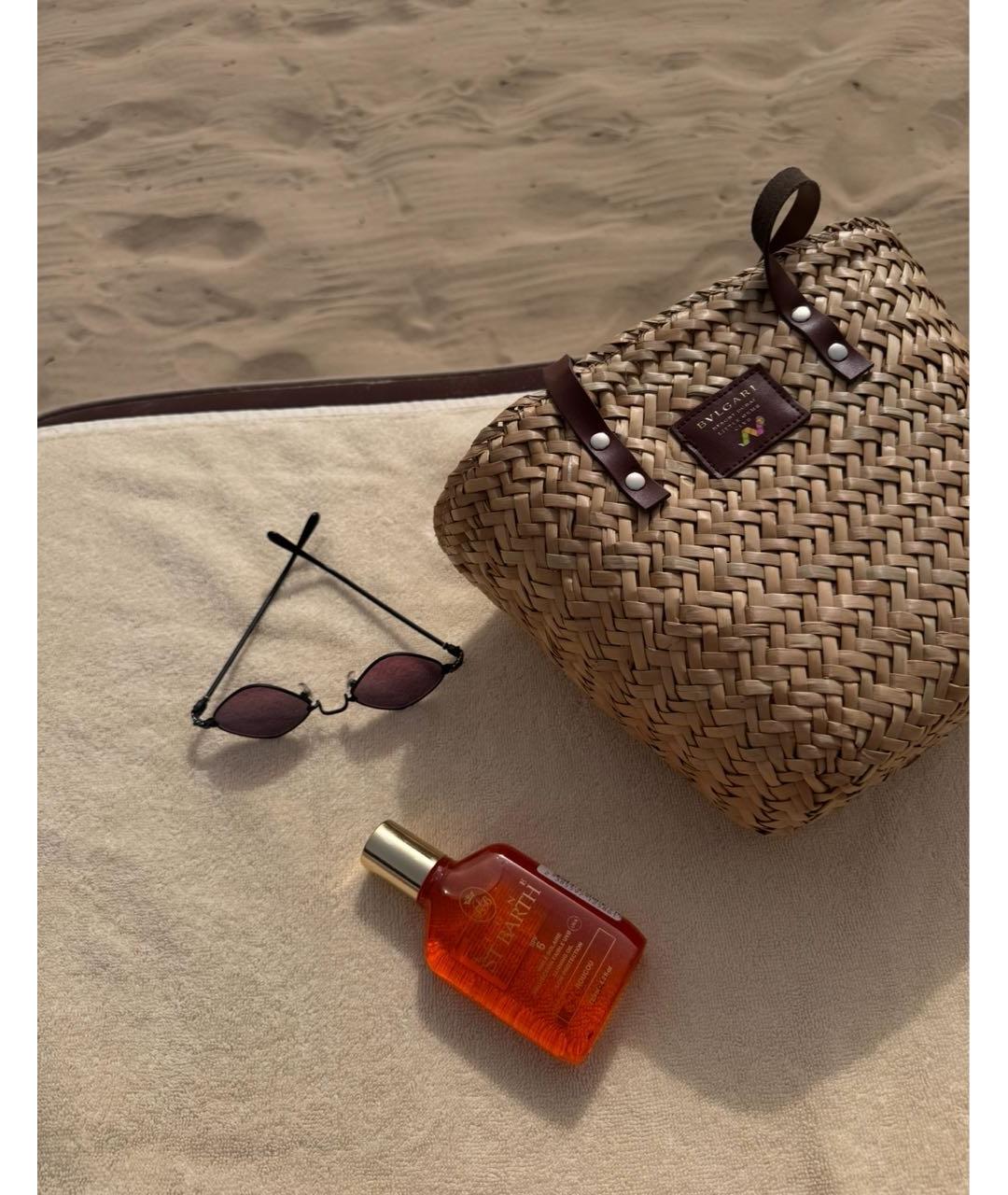 BVLGARI Бежевая пелетеная пляжная сумка, фото 7