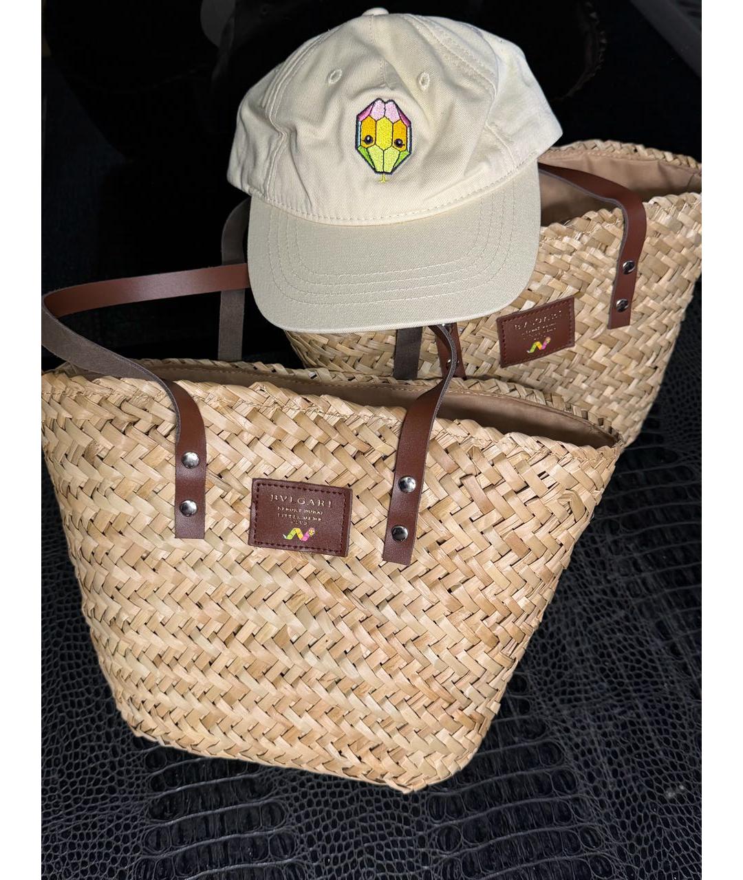 BVLGARI Бежевая пелетеная пляжная сумка, фото 2