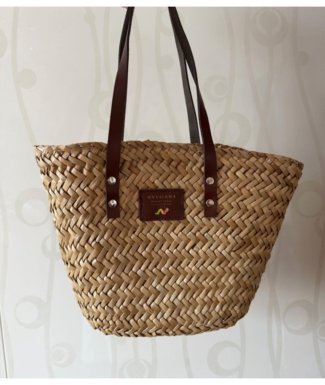 BVLGARI Бежевая пелетеная пляжная сумка, фото 8