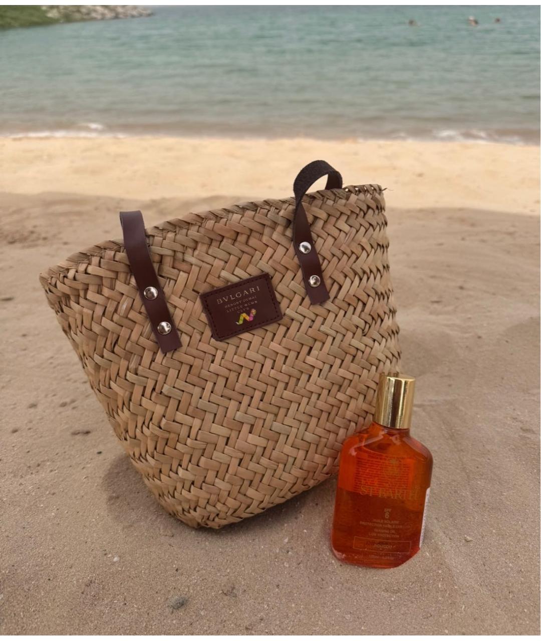 BVLGARI Бежевая пелетеная пляжная сумка, фото 6